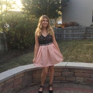 Pink and black gem short homecoming prom hoco dress